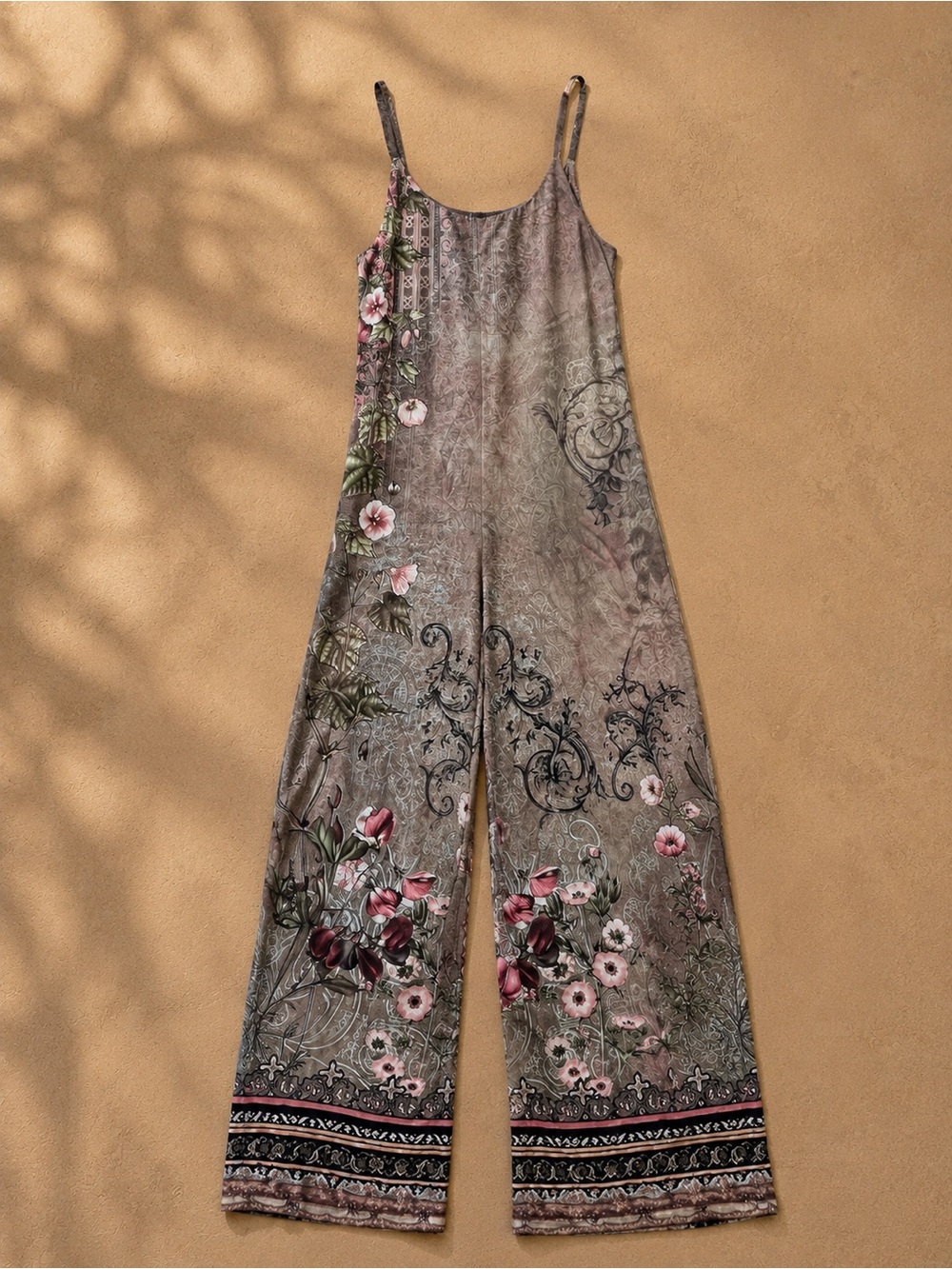 Floral Paisley Wide Leg Jumpsuit Boho Romantic Size L